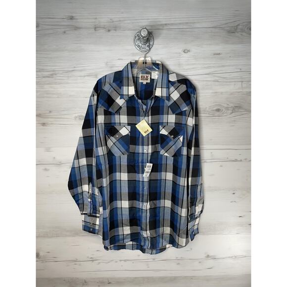 Ely Cattleman Shirt Mens XL Blue Black Plaid Western Pearl Snap Long Sleeve - Picture 1 of 8